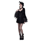 Darkinlove Women's Gothic Lace-up Square-cut Collar Flare Sleeve Dress