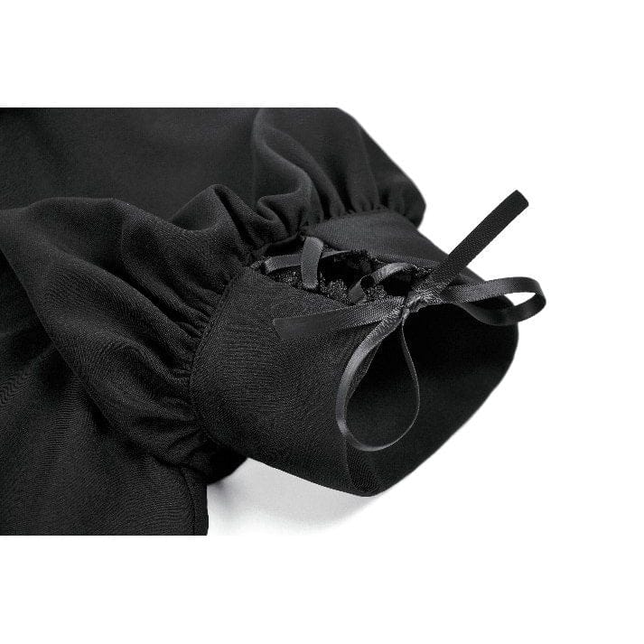 Darkinlove Women's Gothic Lace-up Square-cut Collar Puff Short Sleeved Dress