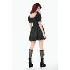 Darkinlove Women's Gothic Lace-up Square-cut Collar Puff Short Sleeved Dress
