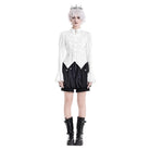 Darkinlove Women's Gothic Lace-up Turn-down Collar Puff Flare Sleeve Blouse