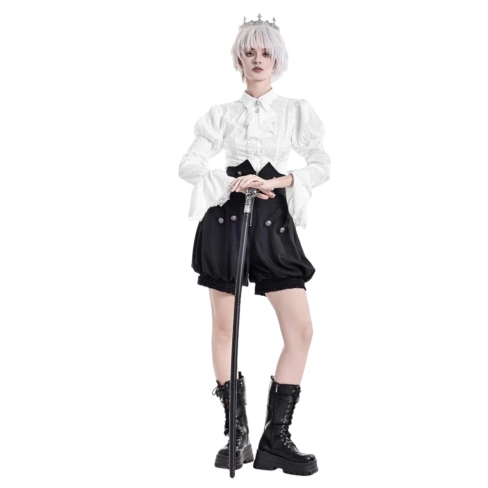 Darkinlove Women's Gothic Lace-up Turn-down Collar Puff Flare Sleeve Blouse