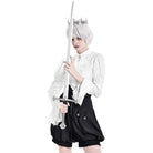 Darkinlove Women's Gothic Lace-up Turn-down Collar Puff Flare Sleeve Blouse
