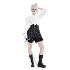 Darkinlove Women's Gothic Lace-up Turn-down Collar Puff Flare Sleeve Blouse