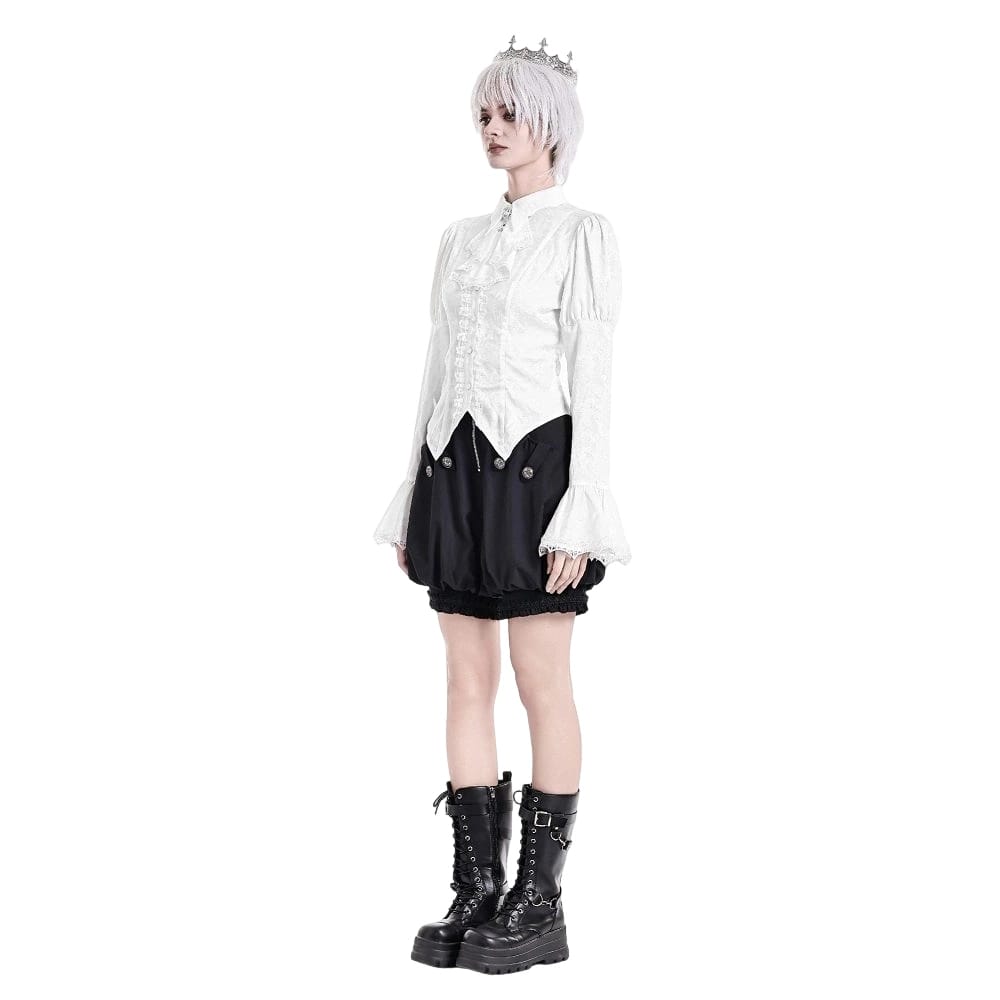 Darkinlove Women's Gothic Lace-up Turn-down Collar Puff Flare Sleeve Blouse