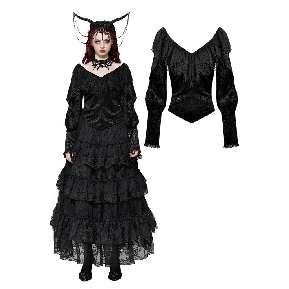 Darkinlove Women's Gothic Lace Velvet Long Sleeved Shirt