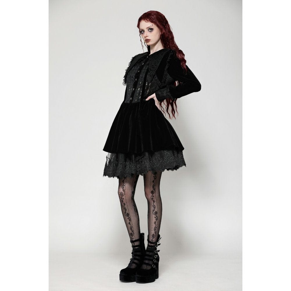 Darkinlove Women's Gothic Lace Velvet Short Dress