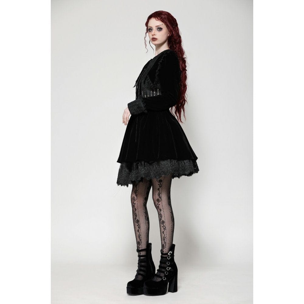 Darkinlove Women's Gothic Lace Velvet Short Dress