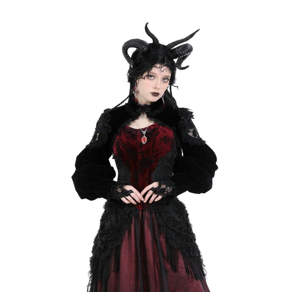 Darkinlove Women's Gothic Lantern Sleeved Lace Splice Velvet Cape