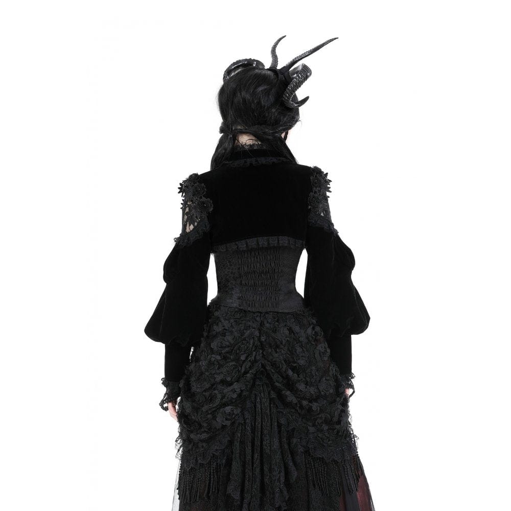 Darkinlove Women's Gothic Lantern Sleeved Lace Splice Velvet Cape