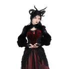 Darkinlove Women's Gothic Lantern Sleeved Lace Splice Velvet Cape