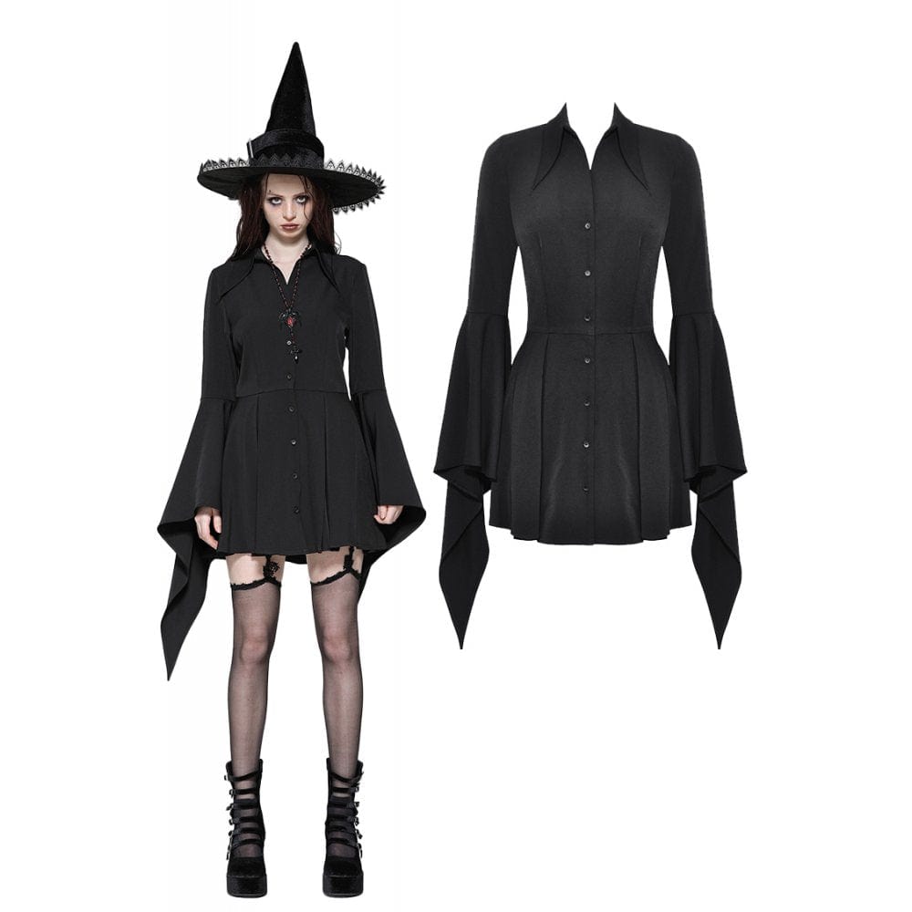 Darkinlove Women's Gothic Lapel Collar Flared Sleeved Witch Dress