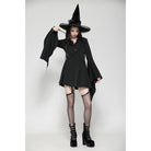 Darkinlove Women's Gothic Lapel Collar Flared Sleeved Witch Dress