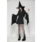 Darkinlove Women's Gothic Lapel Collar Flared Sleeved Witch Dress