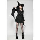Darkinlove Women's Gothic Lapel Collar Flared Sleeved Witch Dress