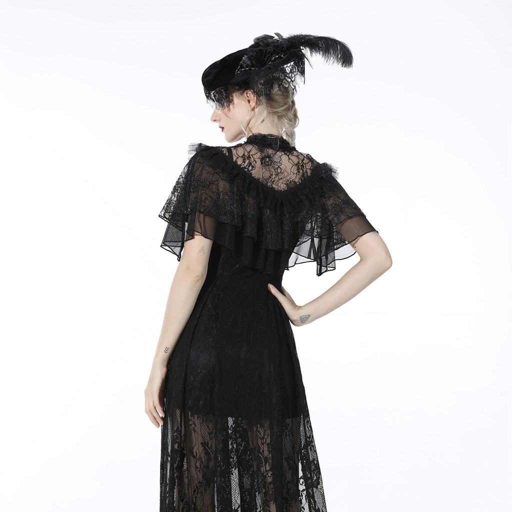Darkinlove Women's Gothic Layered Falbala Lace Black Cape