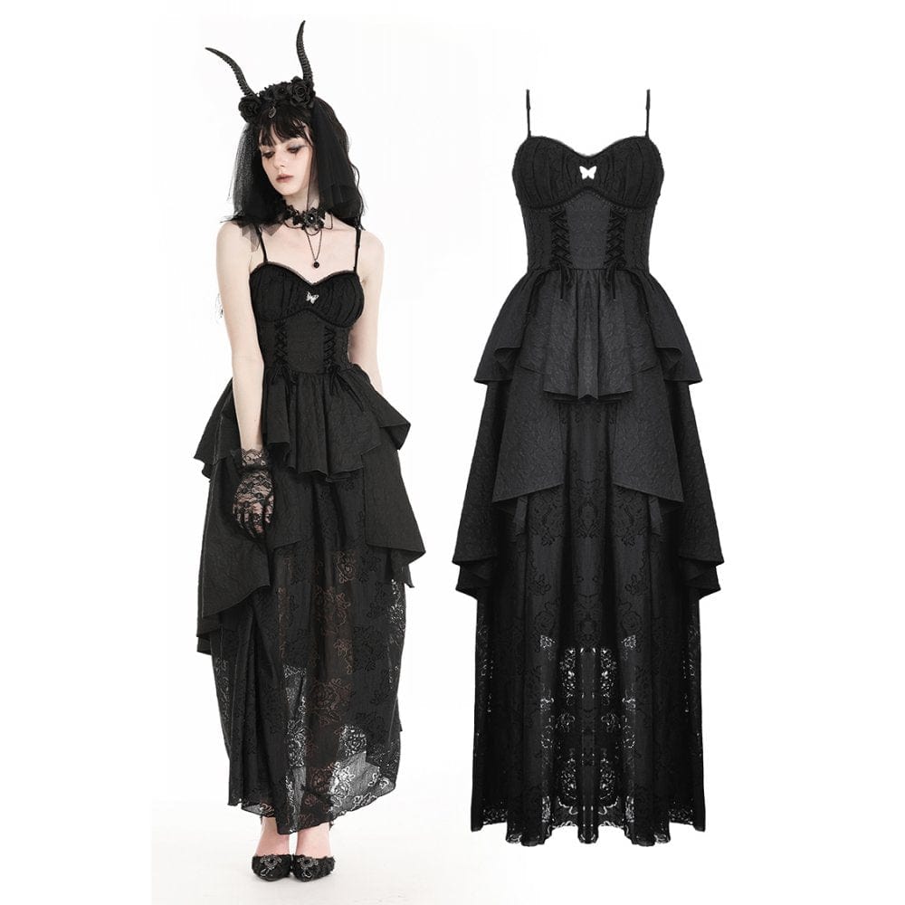 Darkinlove Women's Gothic Layered High/Low Gown Slip Dress