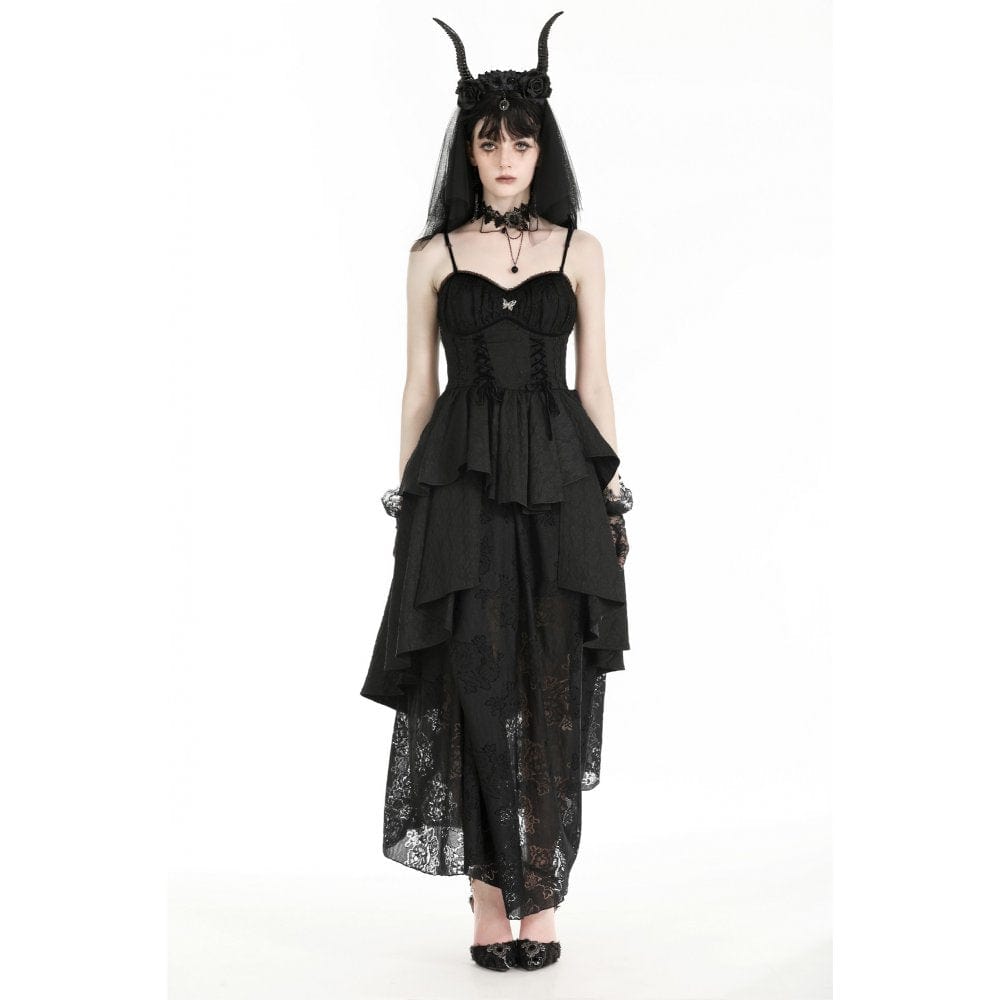 Darkinlove Women's Gothic Layered High/Low Gown Slip Dress