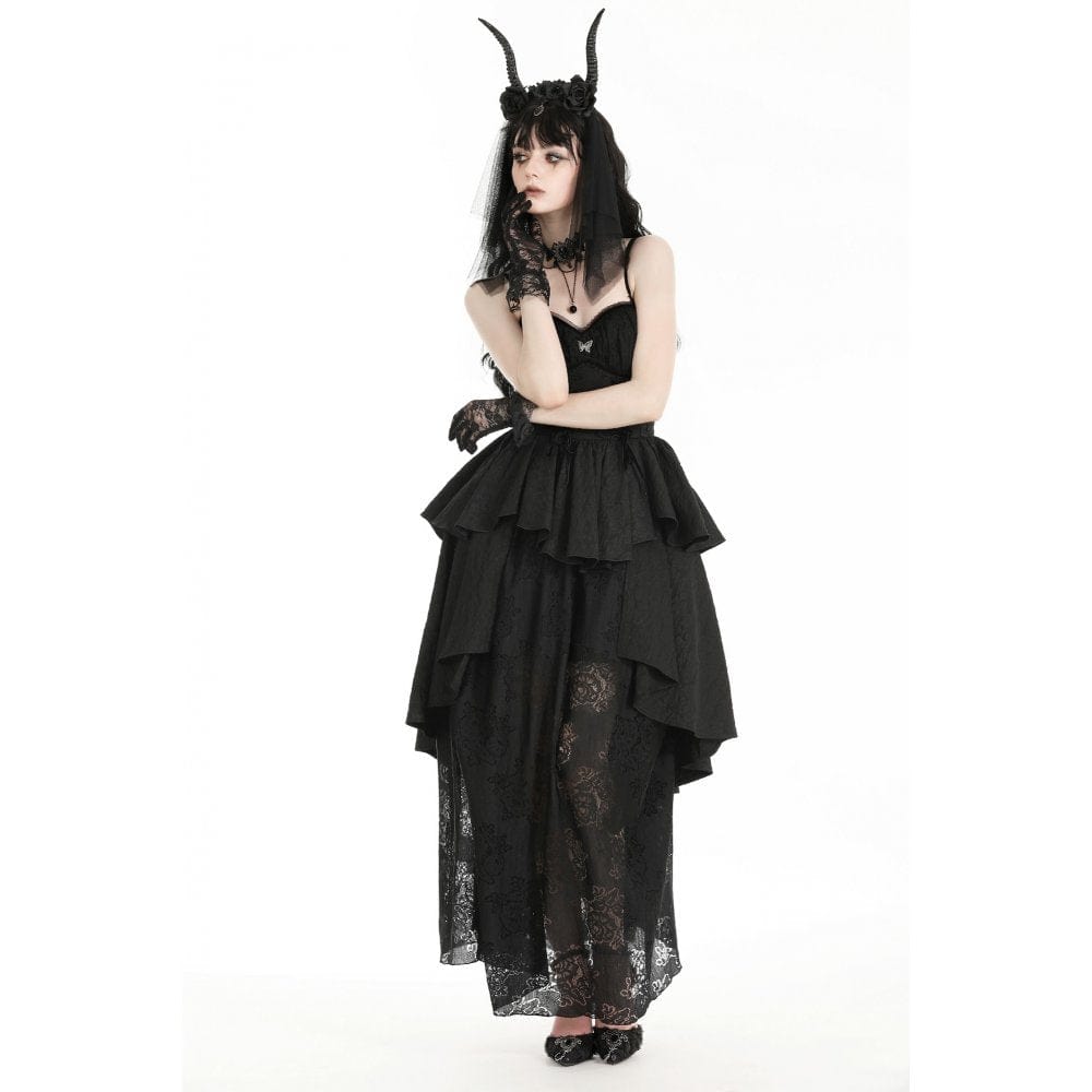 Darkinlove Women's Gothic Layered High/Low Gown Slip Dress