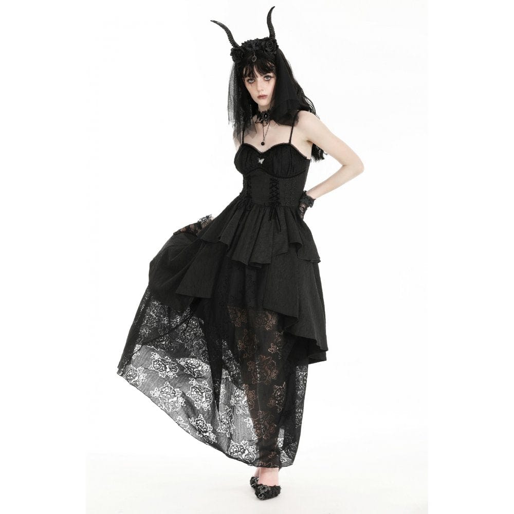 Darkinlove Women's Gothic Layered High/Low Gown Slip Dress