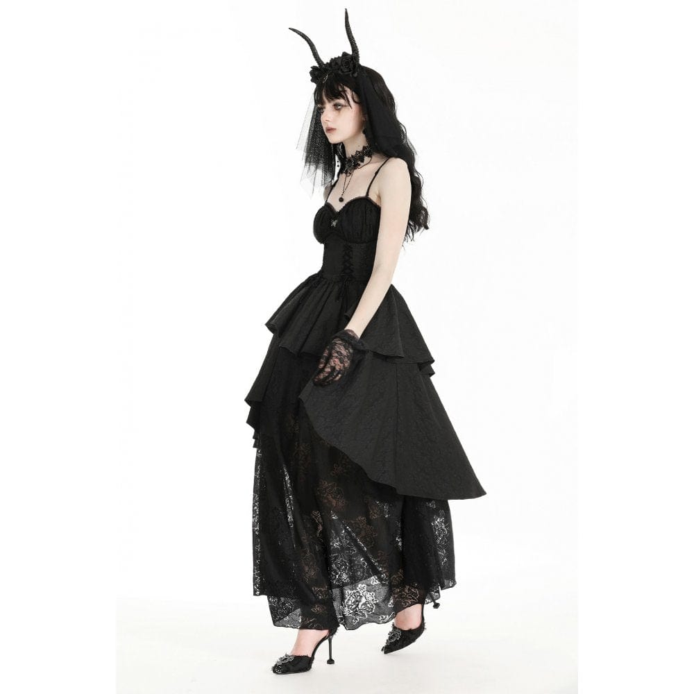 Darkinlove Women's Gothic Layered High/Low Gown Slip Dress