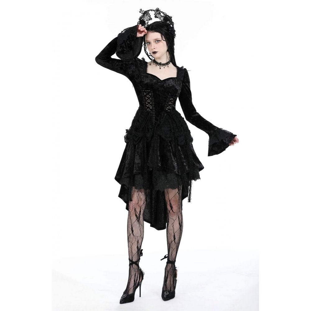 Darkinlove Women's Gothic Layered High-low Velvet Dress