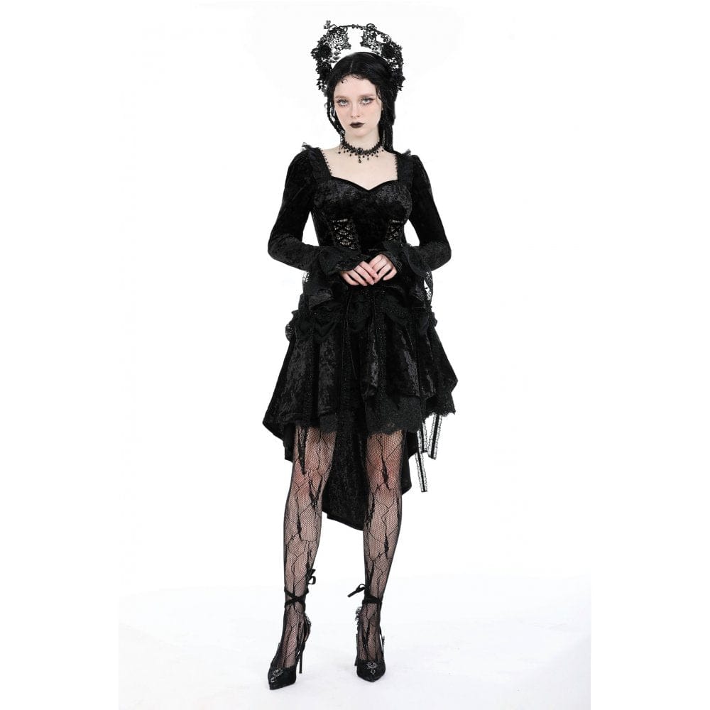 Darkinlove Women's Gothic Layered High-low Velvet Dress