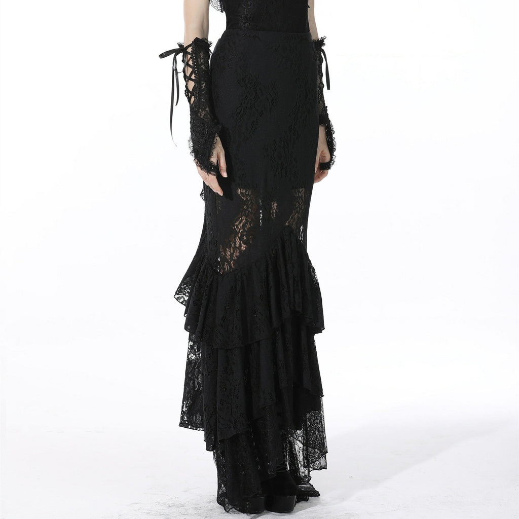 Darkinlove Women's Gothic Layered Lace Black Mermaid Skirt