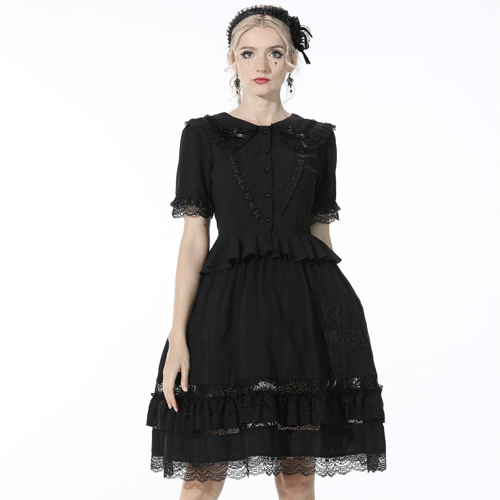 Darkinlove Women's Gothic Layered Lace Hem Black Skirt