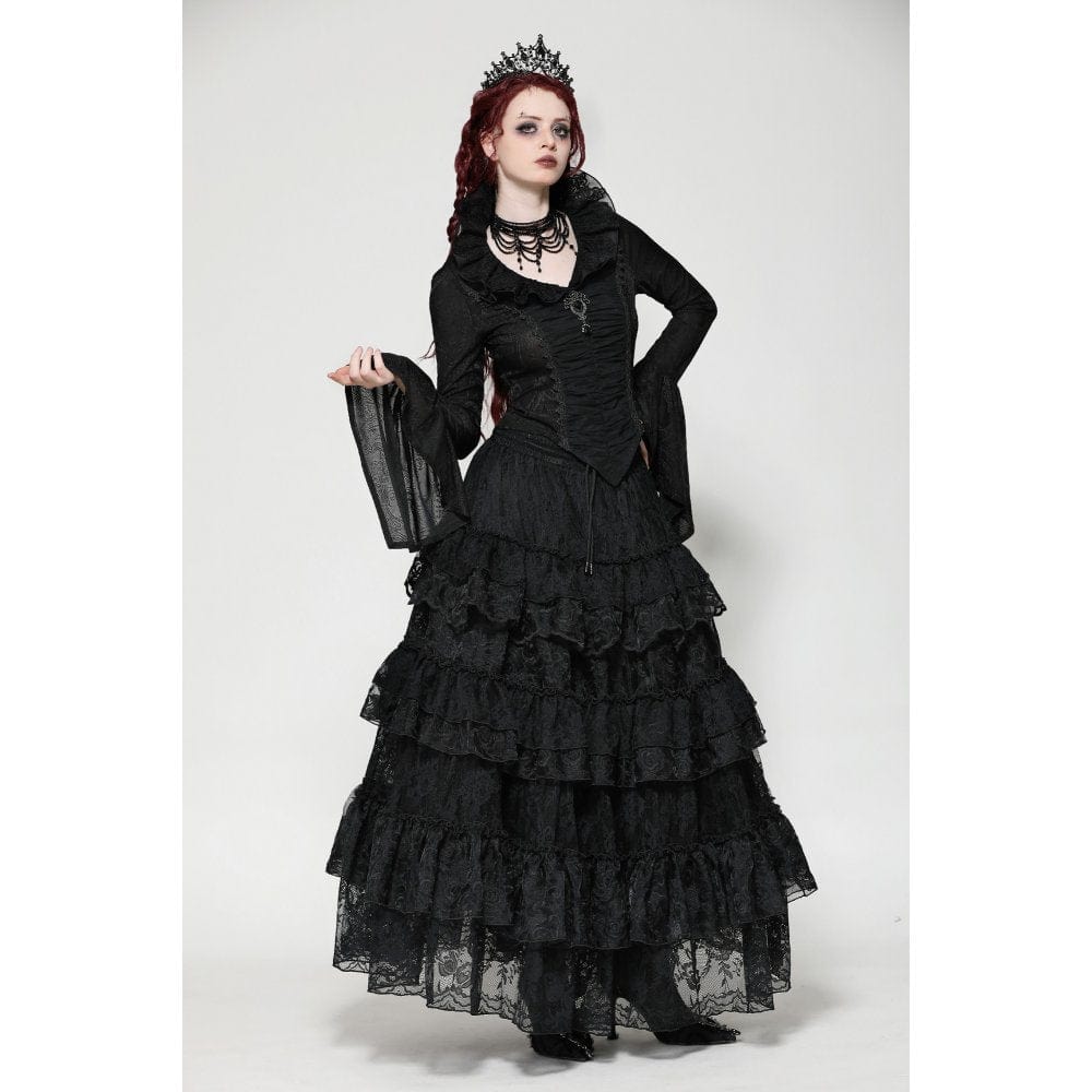 Darkinlove Women's Gothic Layered Lace Long Skirt