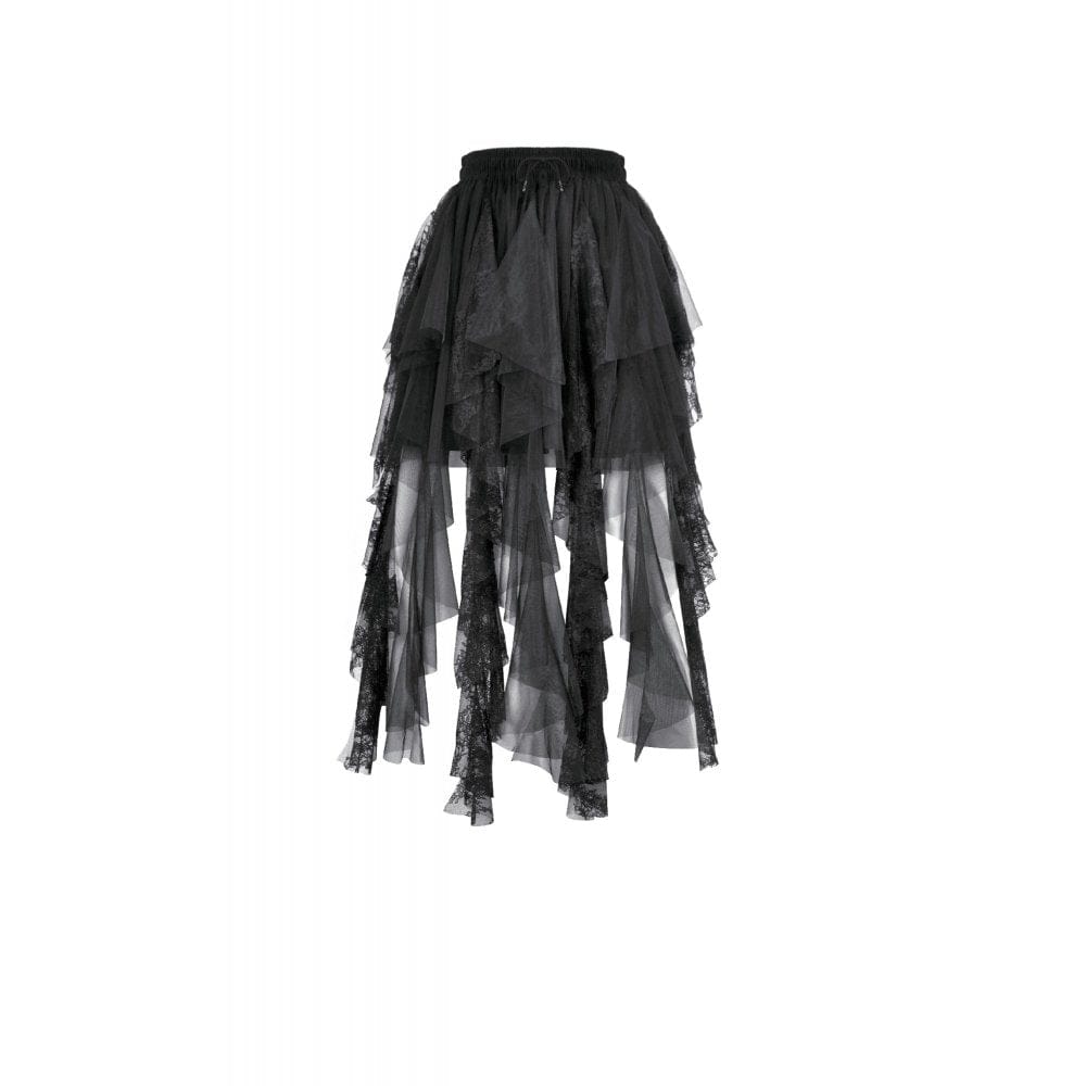 Darkinlove Women's Gothic Layered Lace Mesh Streamer Skirt