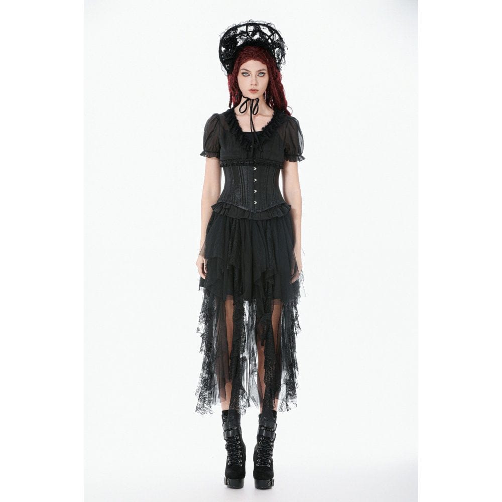 Darkinlove Women's Gothic Layered Lace Mesh Streamer Skirt