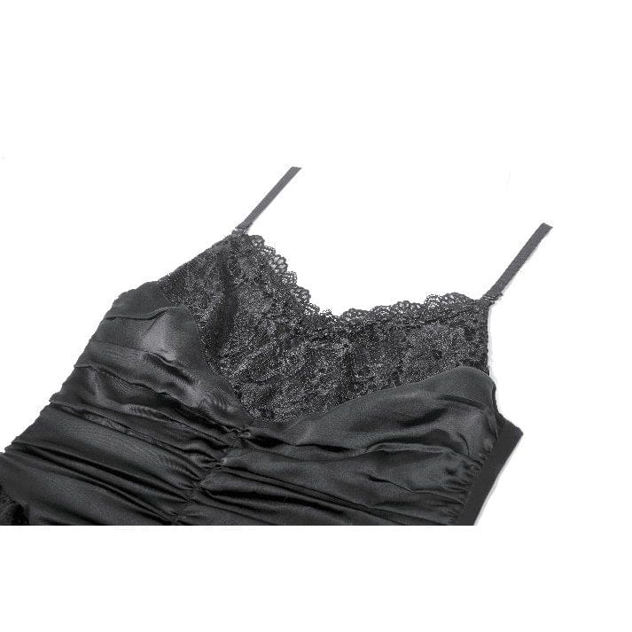 Darkinlove Women's Gothic Layered Lace Ruched Maxi Dress