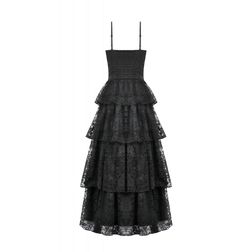 Darkinlove Women's Gothic Layered Lace Ruched Maxi Dress