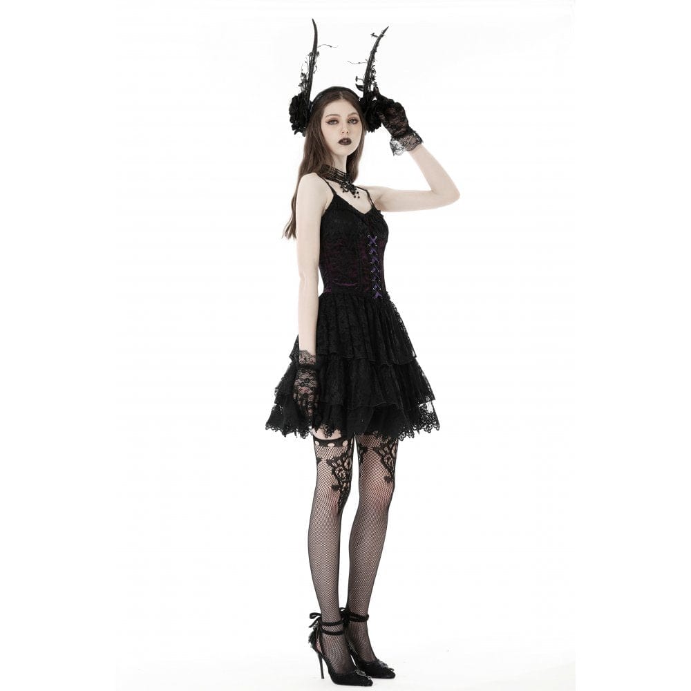 Darkinlove Women's Gothic Layered Lace Slip Dress