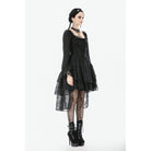 Darkinlove Women's Gothic Layered Lace-up Square-cut Collar Dress