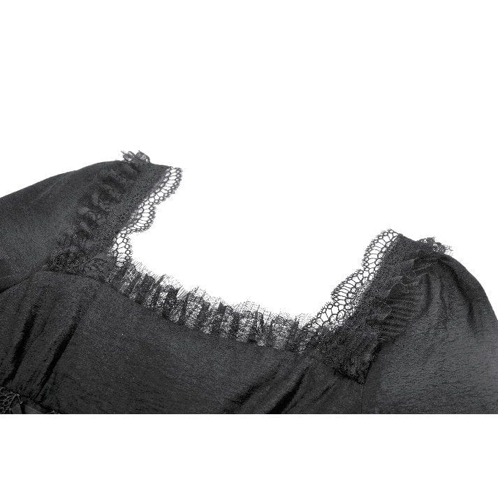 Darkinlove Women's Gothic Layered Lace-up Square-cut Collar Dress