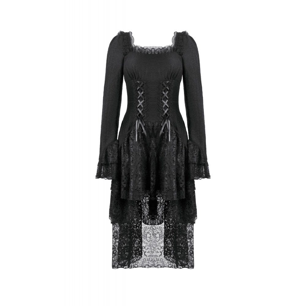 Darkinlove Women's Gothic Layered Lace-up Square-cut Collar Dress