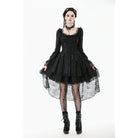 Darkinlove Women's Gothic Layered Lace-up Square-cut Collar Dress