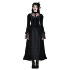 Darkinlove Women's Gothic Layered Pleated Mesh Splice Velvet A-Line Maxi Skirt