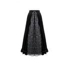 Darkinlove Women's Gothic Layered Pleated Mesh Splice Velvet A-Line Maxi Skirt