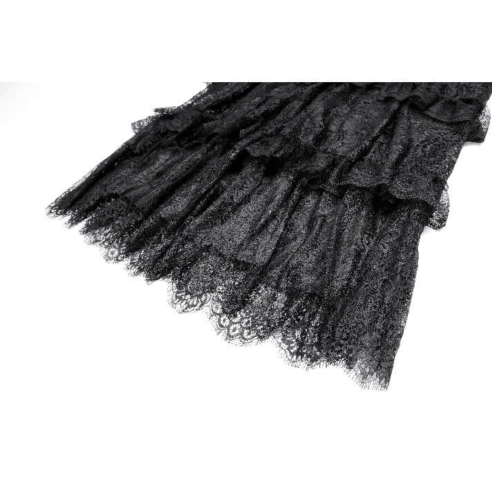 Darkinlove Women's Gothic Layered Ruffle Floral Lace Maxi Skirt