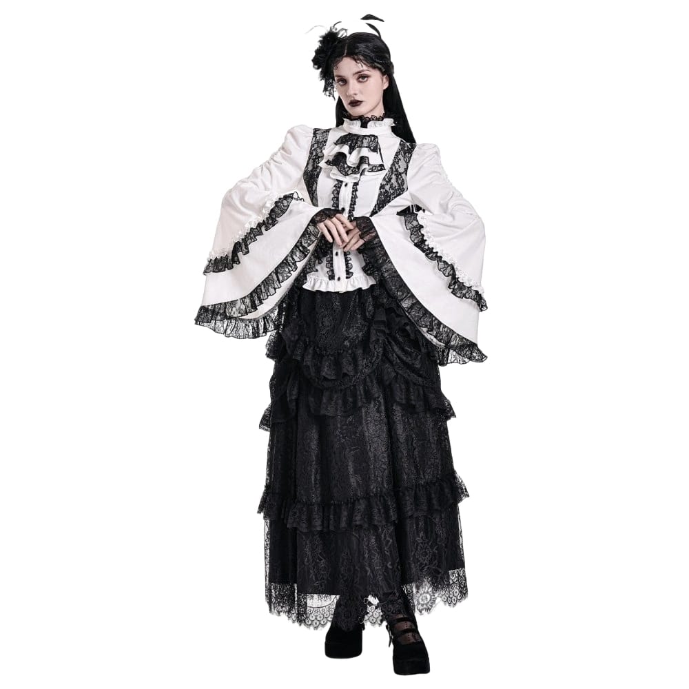 Darkinlove Women's Gothic Layered Ruffle Floral Lace Maxi Skirt