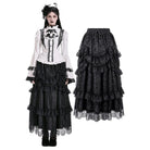 Darkinlove Women's Gothic Layered Ruffle Floral Lace Maxi Skirt