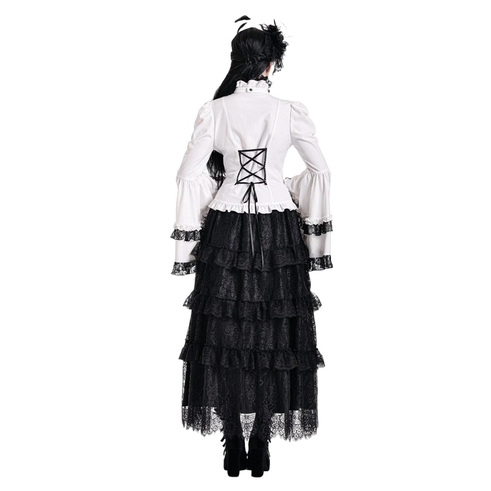 Darkinlove Women's Gothic Layered Ruffle Floral Lace Maxi Skirt