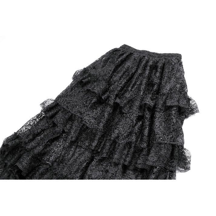 Darkinlove Women's Gothic Layered Ruffle Floral Lace Maxi Skirt