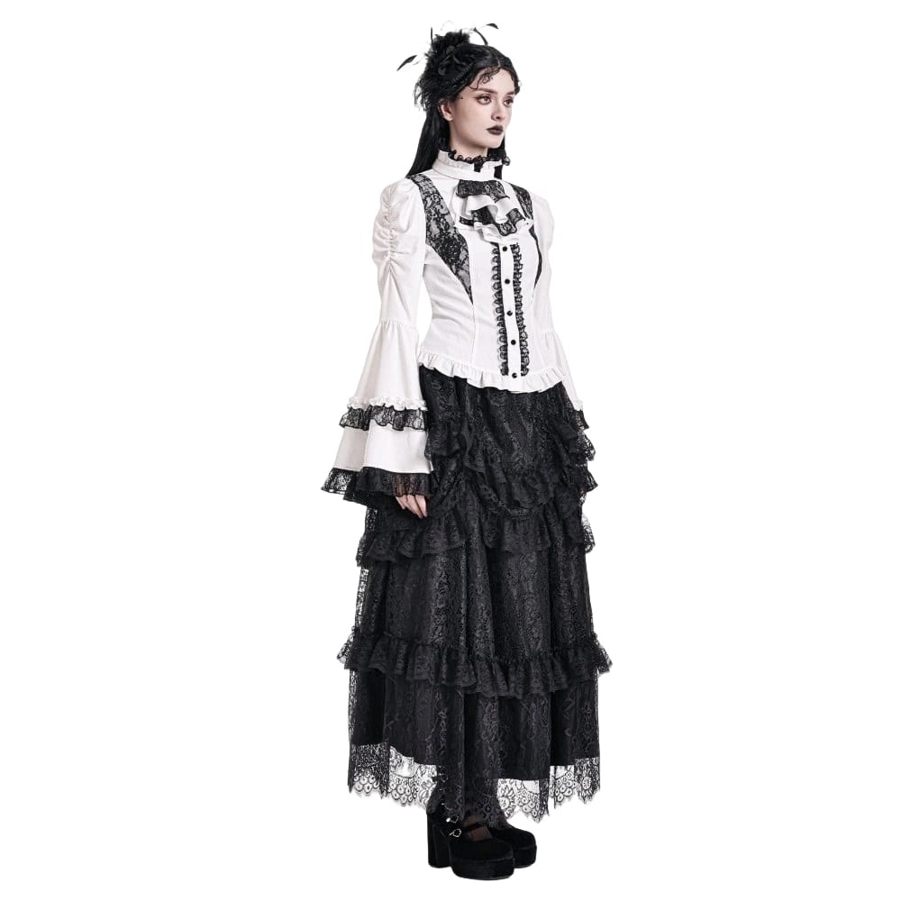 Darkinlove Women's Gothic Layered Ruffle Floral Lace Maxi Skirt