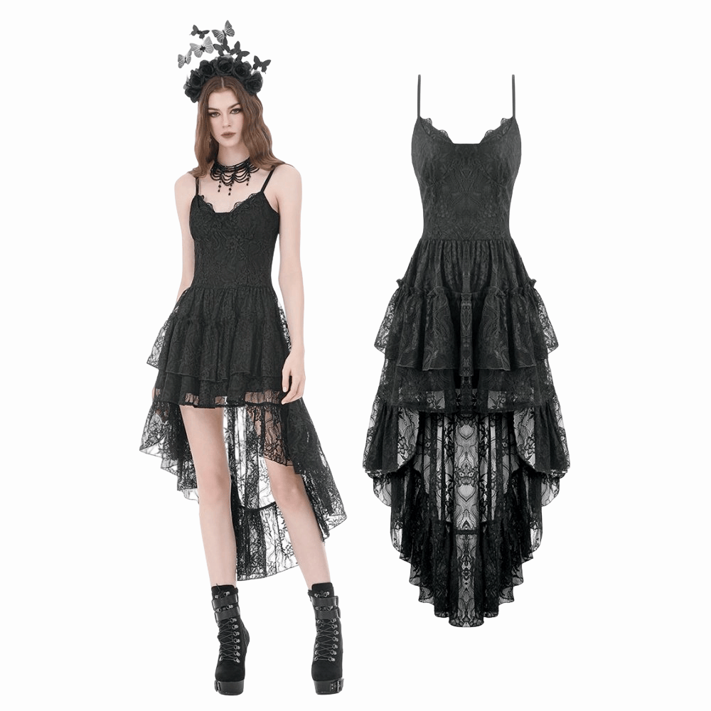 Darkinlove Women's Gothic Layered Ruffled High-Low Slip Dress