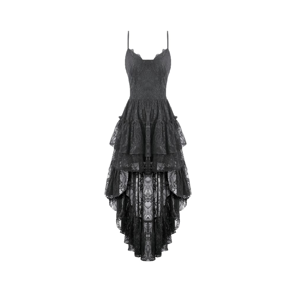 Darkinlove Women's Gothic Layered Ruffled High-Low Slip Dress