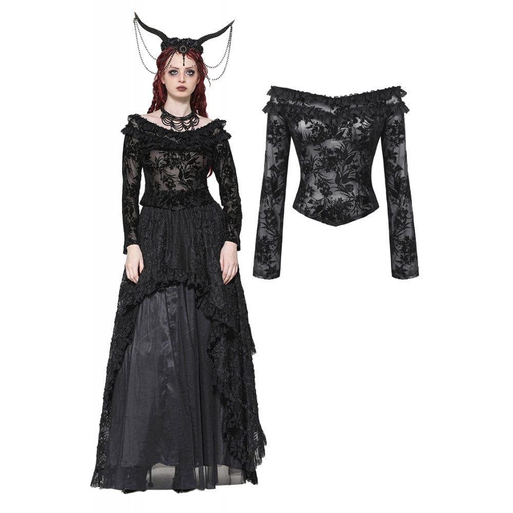 Darkinlove Women's Gothic Layered Ruffled Lace Shirt