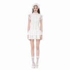 Darkinlove Women's Gothic Layered Ruffled Lace Splice White Dress